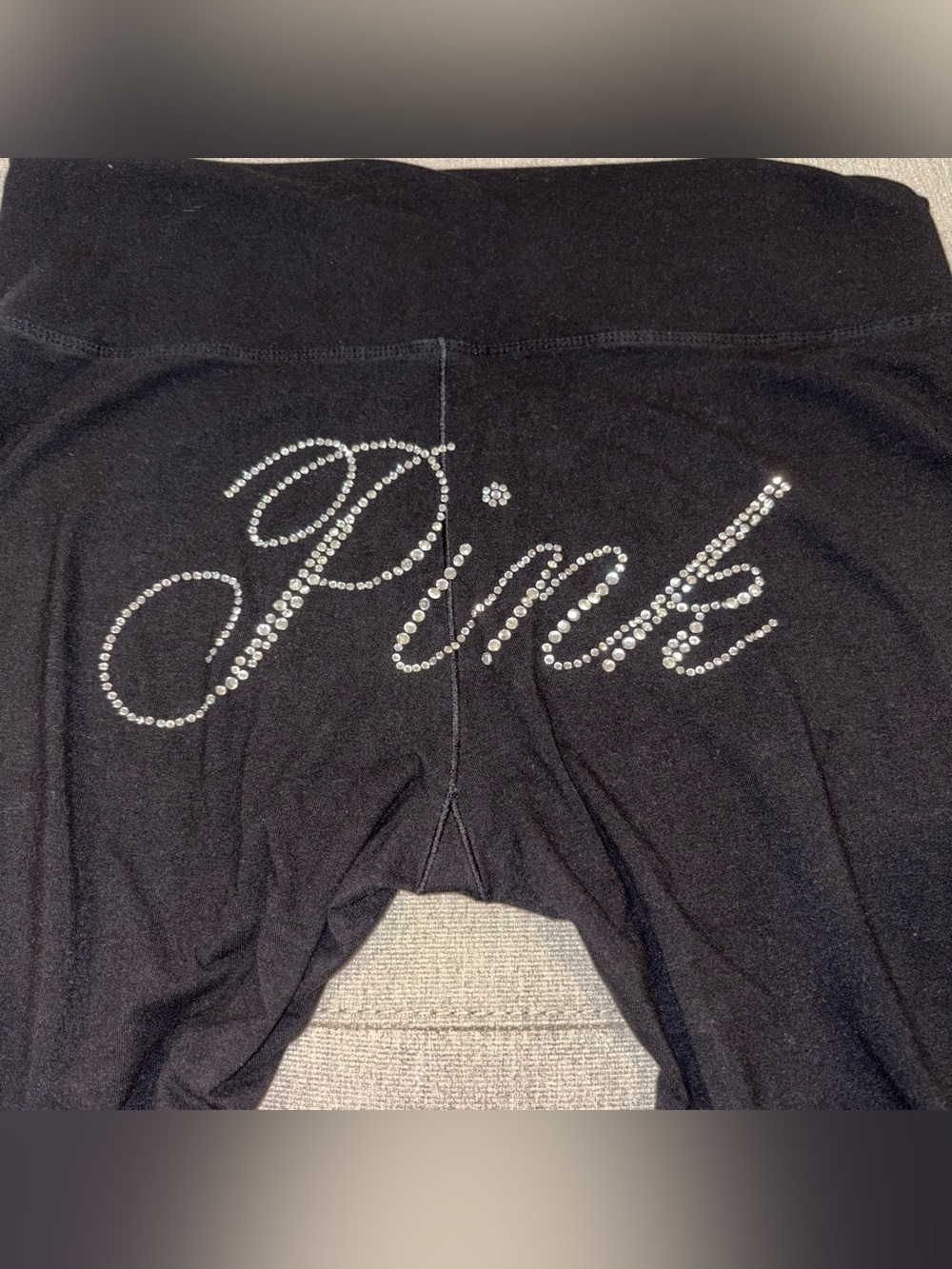 PINK Victoria's Secret Black Rhinestone Logo Lounge Pants - Picture 1 of 3